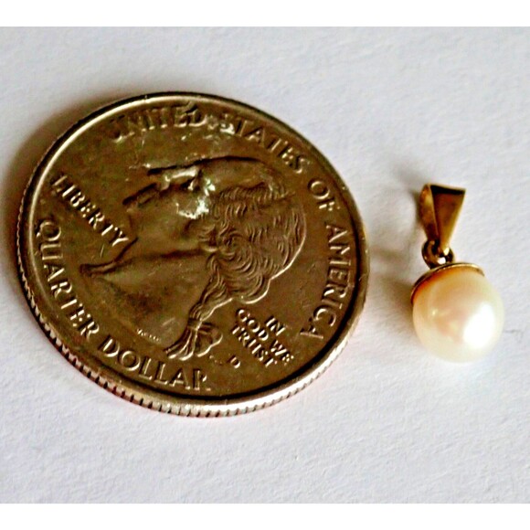 14K Signed Yellow Gold Pendant Bail 6mm Authentic Pearl High Luster .68 grams - Picture 8 of 10